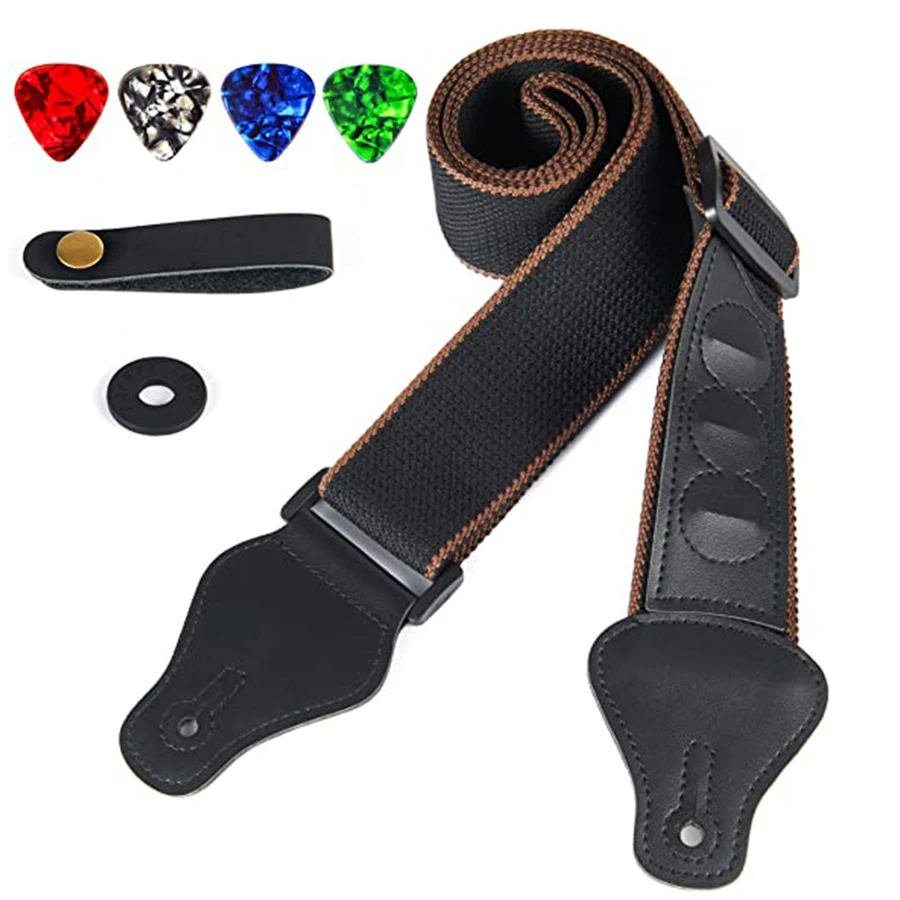 Musical Instrument Set - 7Pcs/Set Guitar Strap Black PU Leather