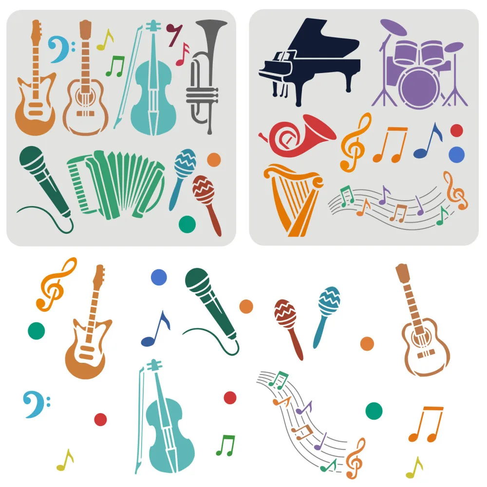 Musical Instrument In Drawing - 2pcs Musical Instruments Stencils Reusable Music