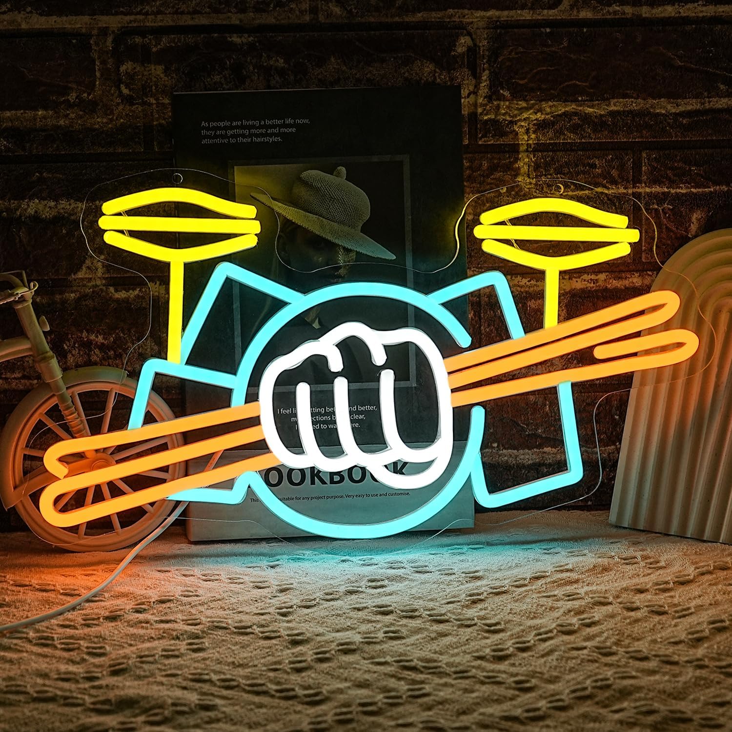 Drum Set Neon Sign USB Powered - Musical Instrument Sign 评论和价格