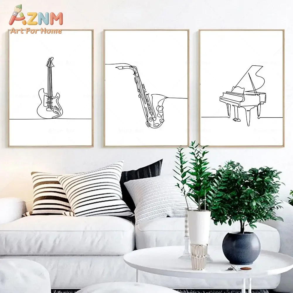 AZNM Minimalist One Line Art M - Musical Instrument In Drawing 评论和价格