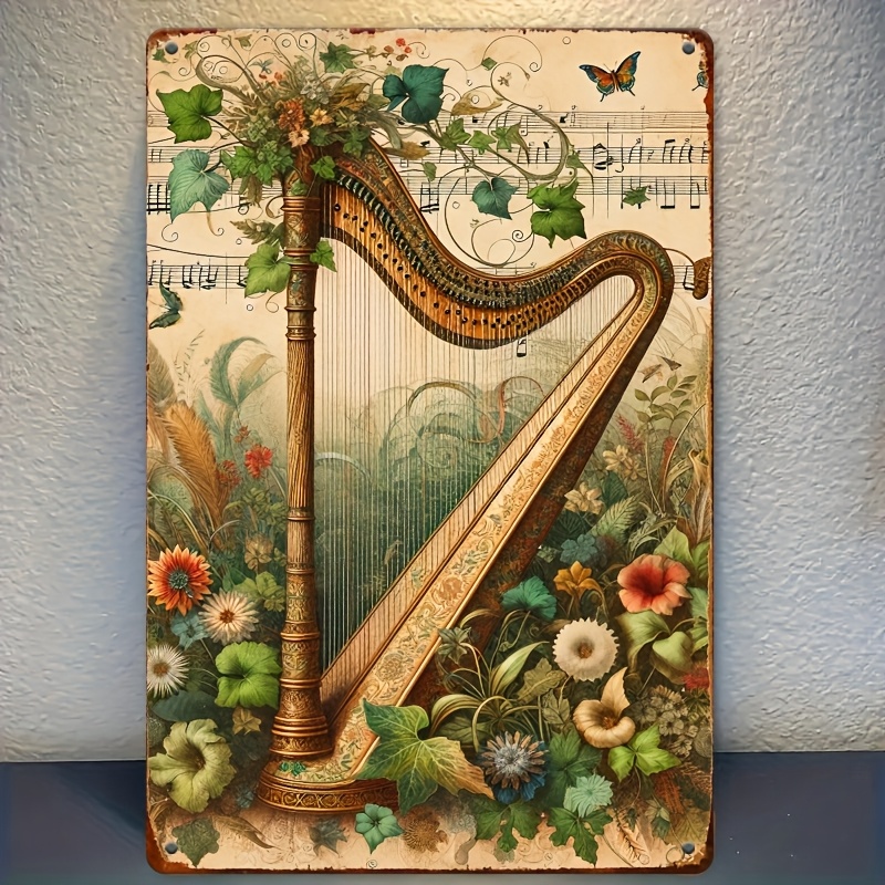 Vintage Harp Floral Music Note - Musical Instrument Sign 评论和价格