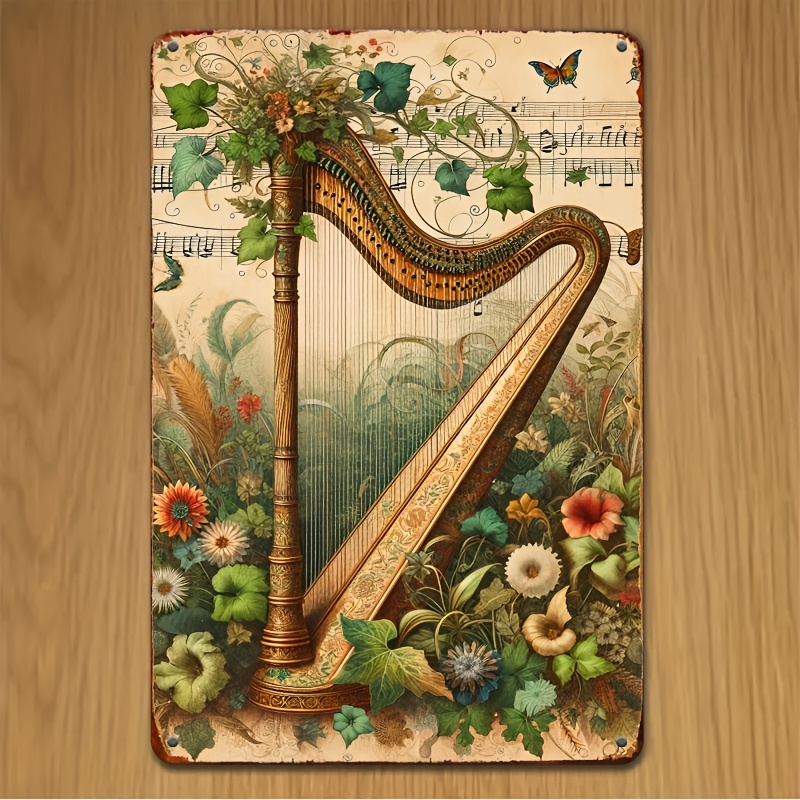 Vintage Harp Floral Music Note - Musical Instrument Sign 评论和价格