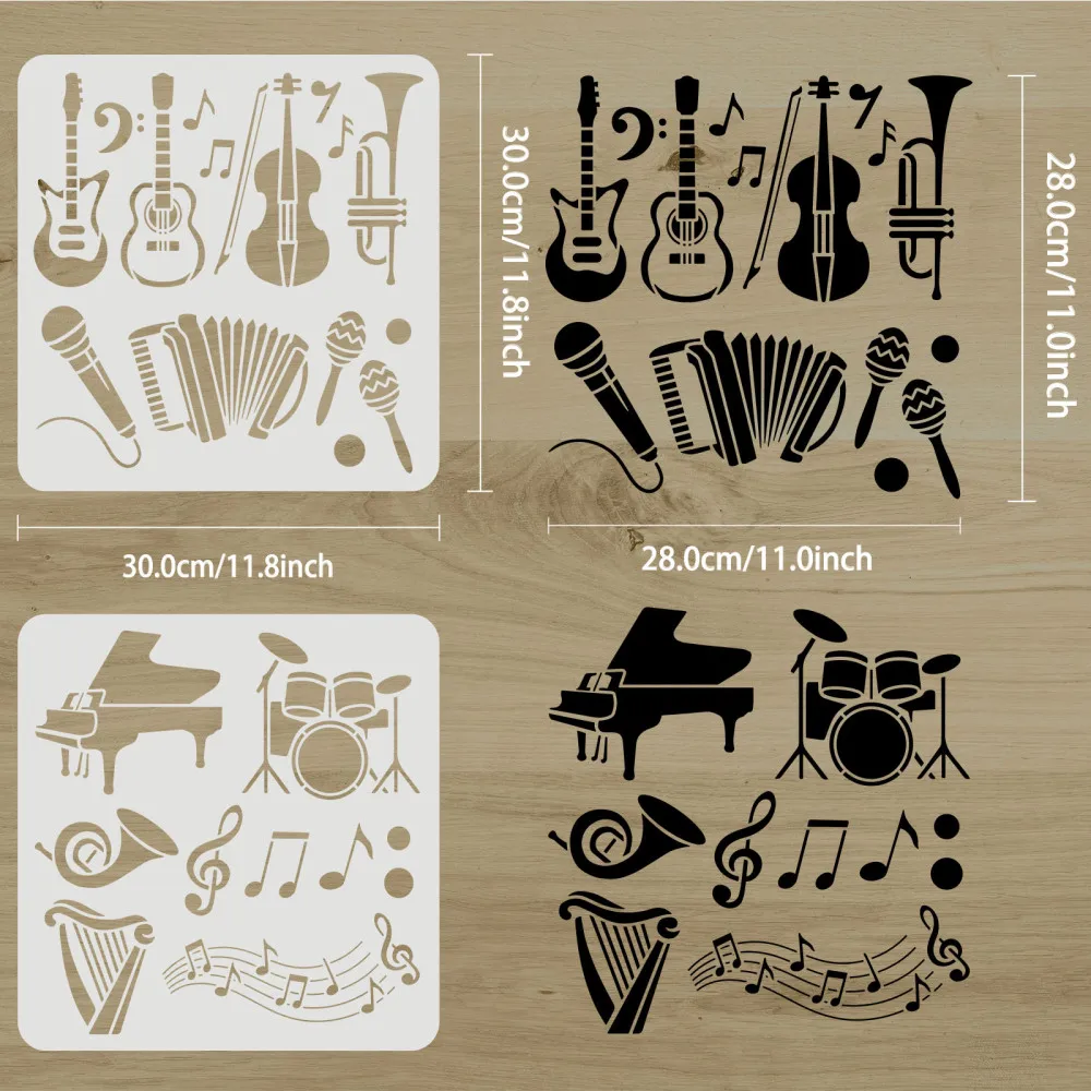 2pcs Musical Instruments Stenc - Musical Instrument In Drawing 评论和价格