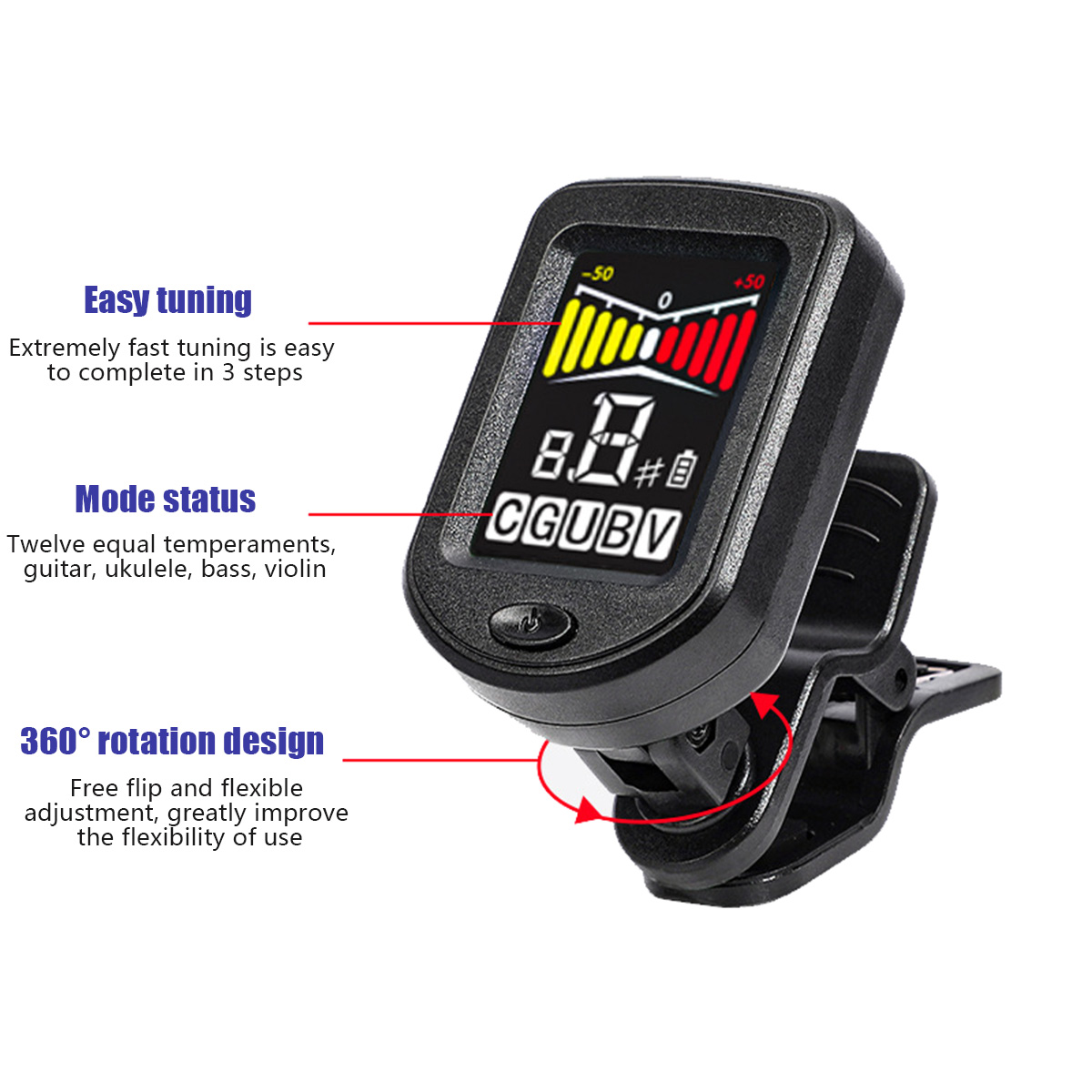 Clip-On Guitar Tuner with Regu - Musical Instrument Art 评论和价格